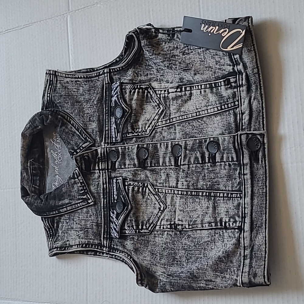 Denim Fox Jeans Denim Black/Gray Dark Blue Girl's Vest Size Medium (EACH)